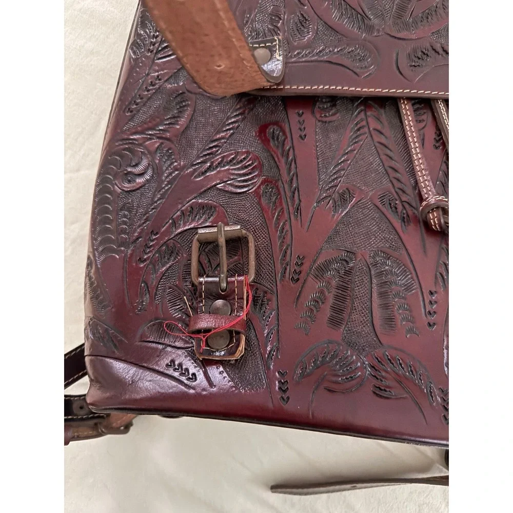 Handmade Genuine Tooled Leather Backpack Oxblood Western Boho Artisan